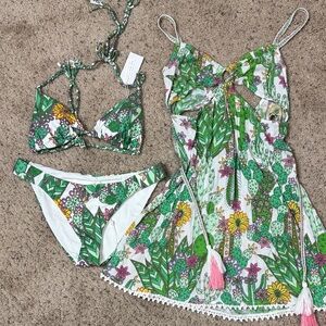 Trina Turk Green Cactus Bikini & cover up M